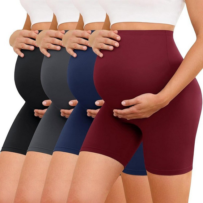 VALANDY Creamlush 4팩 임산부 반바지 12.7cm(5인치) - 복부 위로 부드럽고 신축성 있는 임산부 바이커 반바지 요가 운동 라운지용 4팩 - 블랙/다크 그레