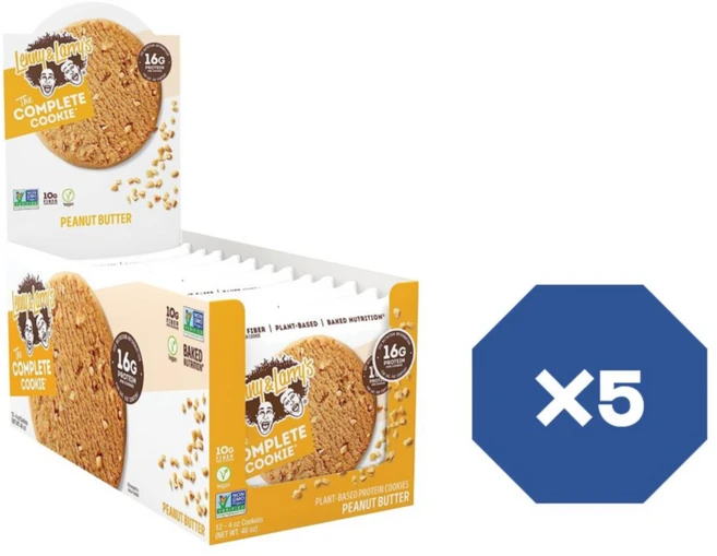 Lenny & Larrys The Complete Cookie 땅콩 버터 4oz 1팩에 12개입 X5 식물성 단백질 비건 쿠키 - 쿠팡