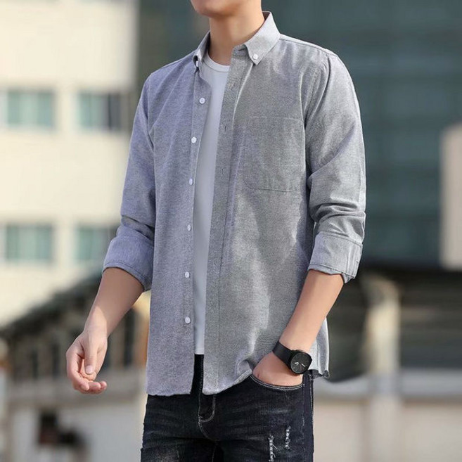 2024春秋漸變襯衫男長袖韓版修身學生潮流帥氣襯衣服男生薄款外套