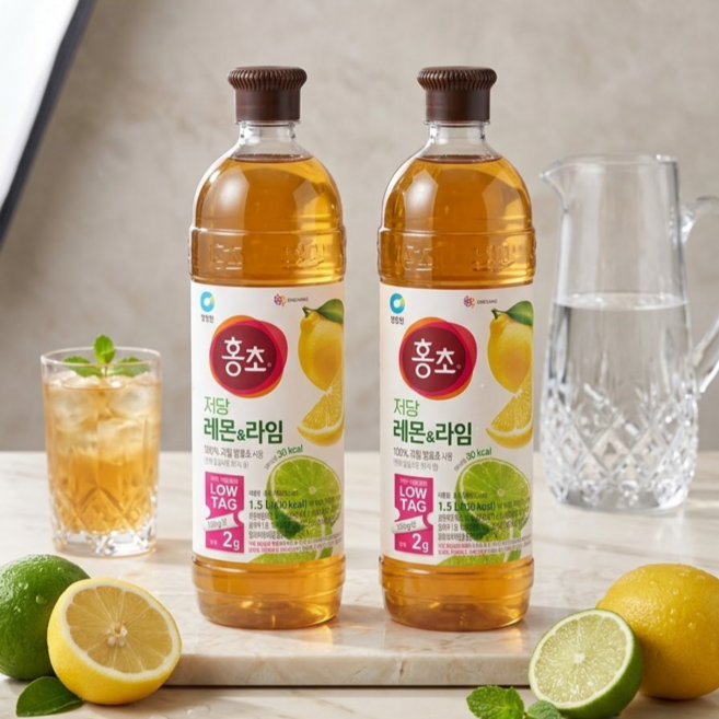 홍초 저당 레몬 라임, 1.5L, 2개