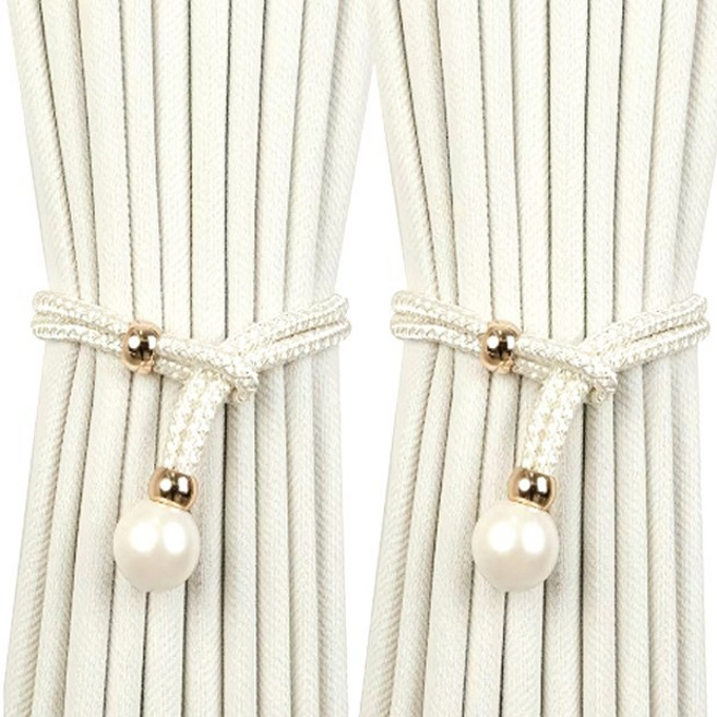 로즈퀸 고급 진주 로프 커튼 타이백 커튼홀더, 2개, 아이보리