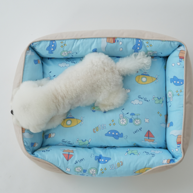 피치가든 귀여운 캐릭터 강아지 고양이 분리세탁형 사각방석, 1개, 베이지