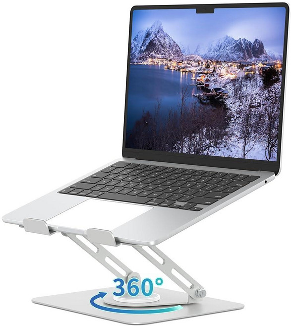 ALASHI 360° 회전 베이스가 있는 책상용 노트북 스탠드 다각도 조절 가능한 10~15.6인치 PC 컴퓨터와 호환되는 접이식 라이저 실버, B-실버