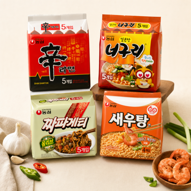 농심 신라면 너구리 짜파게티 각 5봉 새우탕면 4봉 (총19봉), 1박스