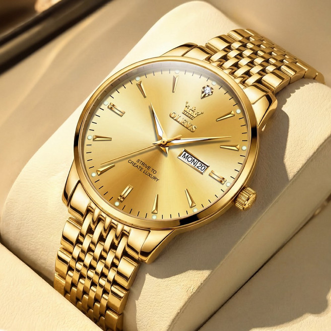 OLEVS 남성 시계 정품 메탈시계 석영 일력 야광 워터프루프 럭셔리 명품