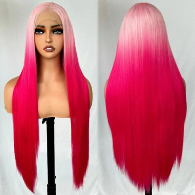 긴 스트레이트 레이어드 가발 레이스 프론트 프리 파트 합성 헤어 아기 머리 포함 인치 블랙 컬러, 1개, 5) 13X6-Straight-DR3701 - 32 인