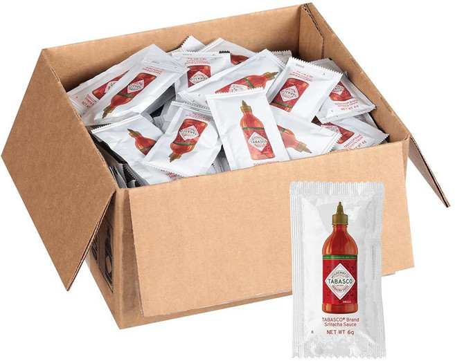 TABASCO Brand Sriracha 소스 미디엄 핫 소스 1인용 핫소스 패킷 루이지애나 트위스트가 있는 태국 스타일 풍부한 맛 이동 중에도 사용 볶음 데리야끼, 스리라차