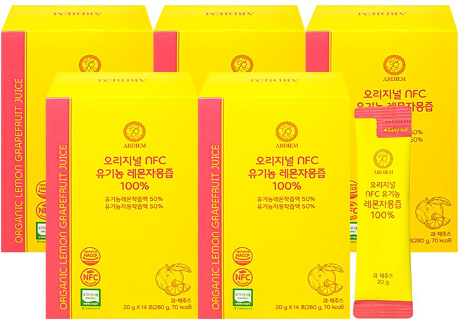 아르디엠 오리지널 NFC 유기농 레몬자몽즙 100% 착즙 레몬 자몽 원액, 5개, 280g