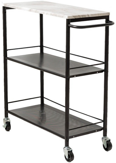 三層推車 時尚餐車 - 廚房置物推車, 大理石+黑管
