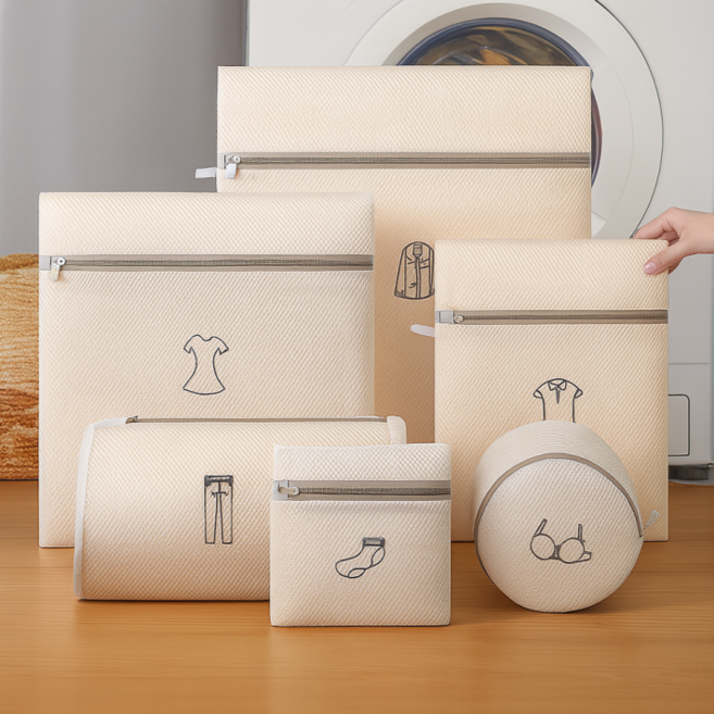 홍데이 무형광 3중 세탁망 이불망 빨래망 브라망 속옷망 6종세트, 1세트, 무형광 베이지