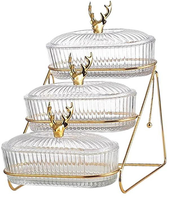 유리 말린 과일 접시 스낵 요리 홀더가있는 과일 그릇 계층 과일 스탠드 견과류 용 식품 보관 트레이 컵케익, 3단, 철 PVC 유리, 1개