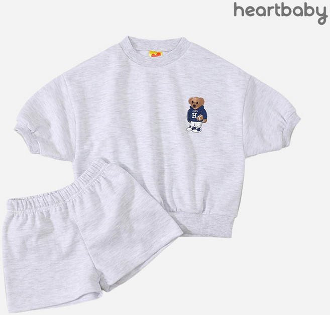 하트베이비 여름 아동용 곰돌이 자수 반팔 상하세트