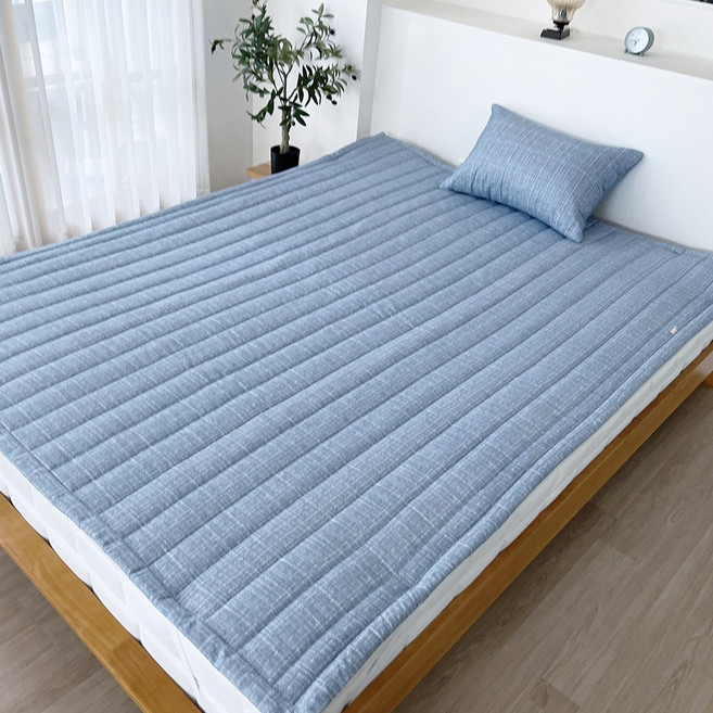 100% 국내생산 사계절 고정밴드 세미마이크로 시어서커 침대패드 카페, 체크 베리