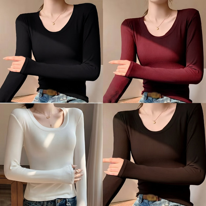 1+1+1+1 여성 데일리 슬림핏 긴팔티 이너 무지 레이어드 긴팔티 긴팔티셔츠 간절기 봄 가을 동계 기본티 라운드 빅사이즈 상의 여자티 루즈핏 티 세트