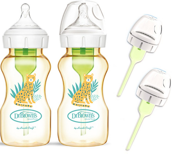 닥터브라운 옵션스 플러스 데코 와이드넥 PPSU 젖병 270ml 2p + 통기시스템 2p 세트, 1세트, 브라운