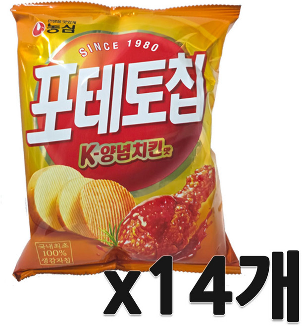 농심 포테이토칩 K양념치킨맛 과자, 14개, 50g