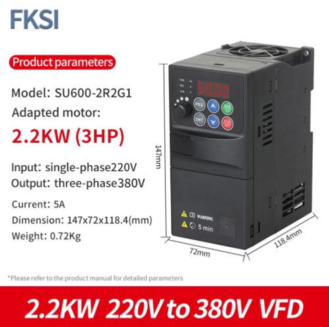 VFD 경제적인 SUSWE 모터 속도 컨트롤러 1 상 입력 380V 3 AC 주파수 인버터 SU600 0.75-5.5KW 신제, 2.2KW 220 to 380V B, 범용, 1개