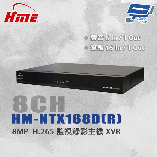 昌運監視器 環名HME HM-NTX168D(R) 16路XVR 支援SATA 16TB以上HDD, 1個