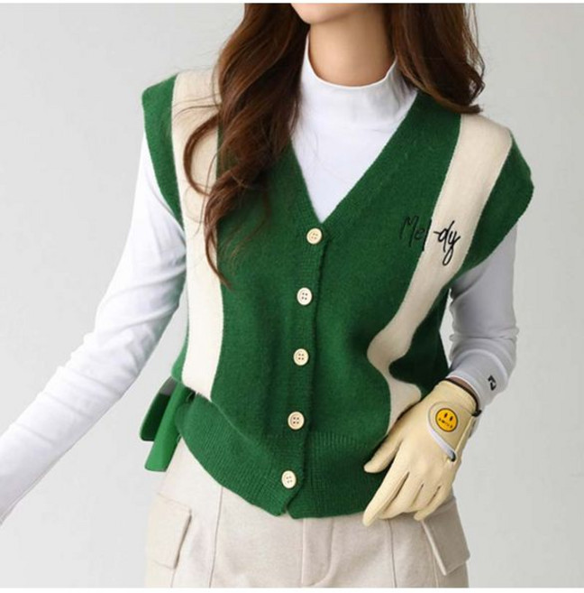 피핀 [골프&일상] 자체제작/ 배색라인 자수 니트조끼 111606 495254