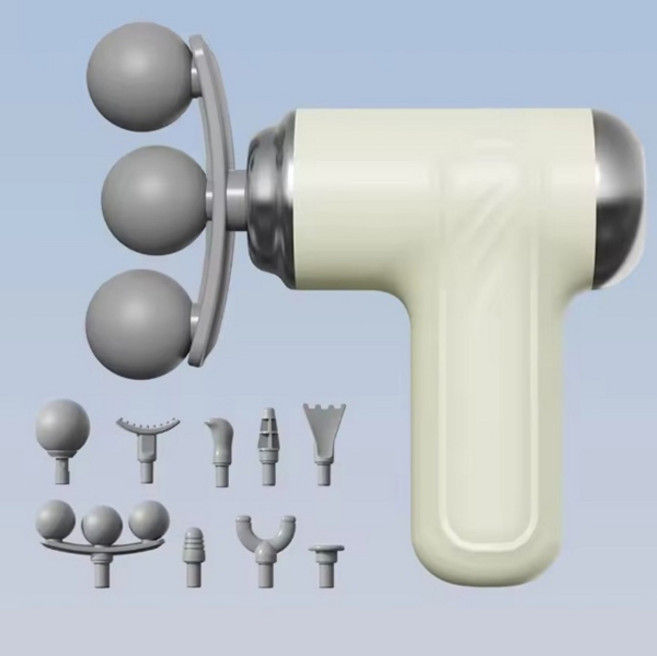 포켓미니 마사지건 9종헤드 헬스 운동 안마 등 어깨 무선 진동, 포켓미니 마사지건-베이지