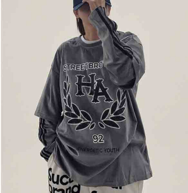 현이네]벨벳 이중 소매 트랙 맨투맨