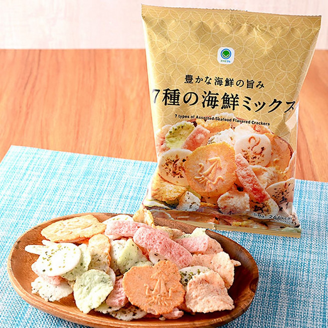 일본 훼미리마트 풍부한 해물의 맛 7종의 해물 믹스 센베 58g, 1개