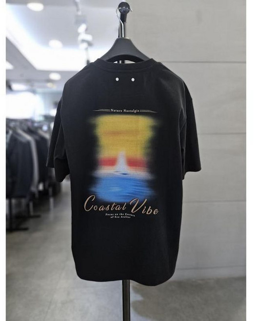 바쏘옴므 세이브존03 25 블랙 면 혼방 레터링프린팅 라운드넥 반팔 티셔츠 WSAGZ2KR20ABKA