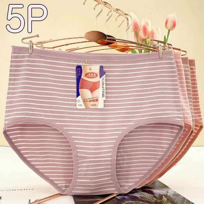 5종세트 중년여성 스트라이프 팬티 여자 빅사이즈 단가라 줄무늬 스판 엄마 삼각팬티 햄팬티
