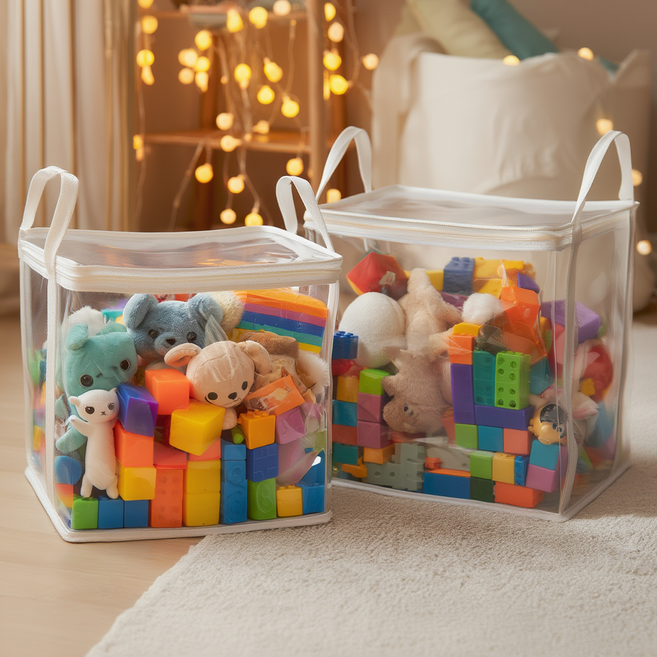 밀로뉴 한 눈에 보이는 투명 장난감 정리함, 2개, 화이트