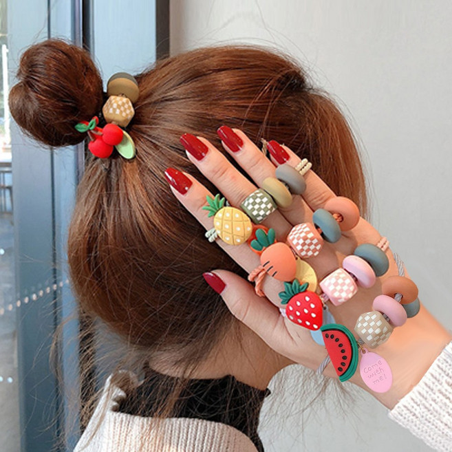 은꽃밴드 주렁주렁과일머리끈 5개SET 여아머리끈 포니테일 헤어슈슈 세트