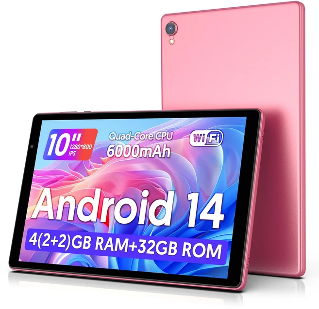 최신 안드로이드 14 태블릿 10인치 쿼드코어 프로세서 5G 와이파이 4GB ROM + 1280800 해상도 배터리, 02 Pink