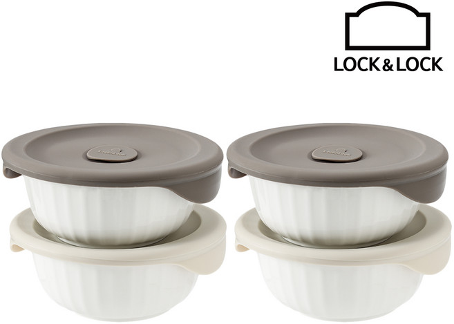 락앤락 바로한끼 도자기 밥용기, 4세트, 몸체450ml+뚜껑