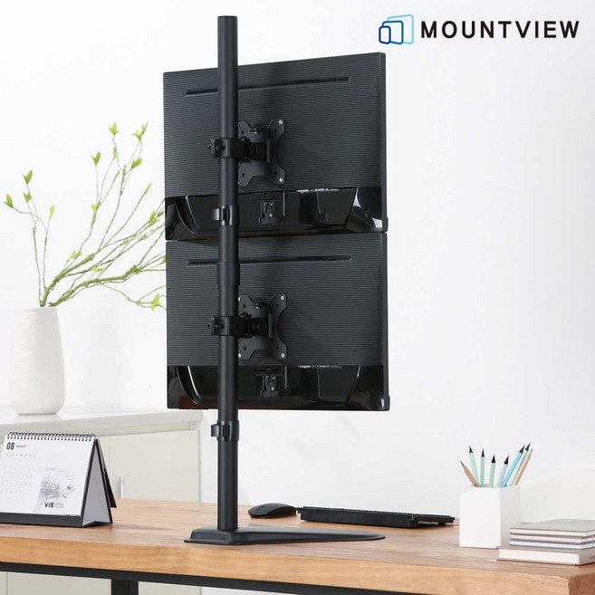 마운트뷰 상하 수직 모니터 암 스탠드형 거치대 MV12-C02V 27인치 32인치, 1개, 블랙