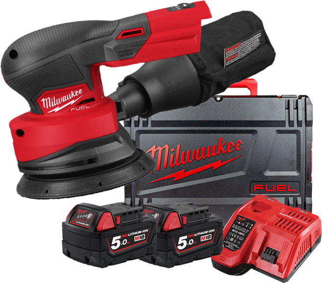 밀워키 M18 FROS125-502X 충전 125mm 듀얼액션 원형 샌더 18V 전동공구 배터리(5.0) 2개 세트