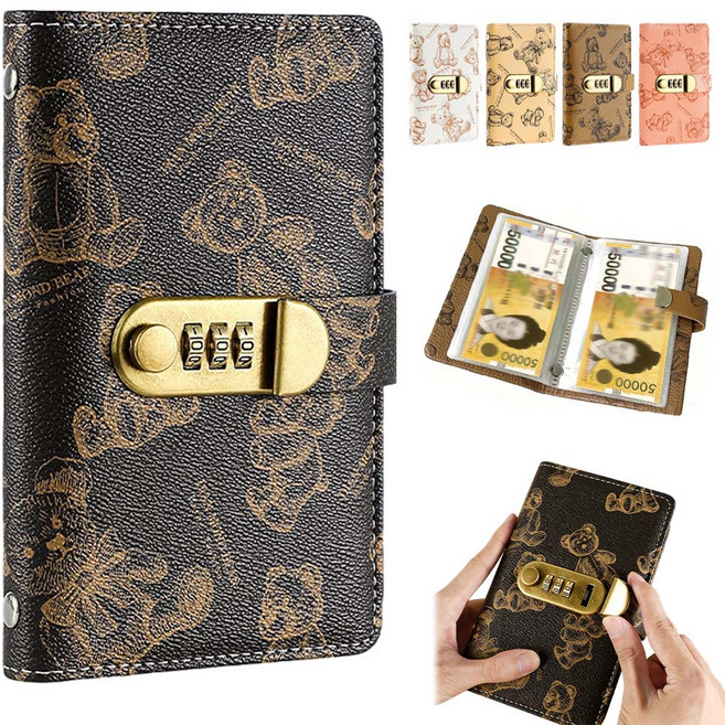 루베이 대용량 비밀번호 가죽 현금바인더 저축 다이어리 100만원 저축 챌린지 지폐/영수증/가족 저축, 1개, 블랙