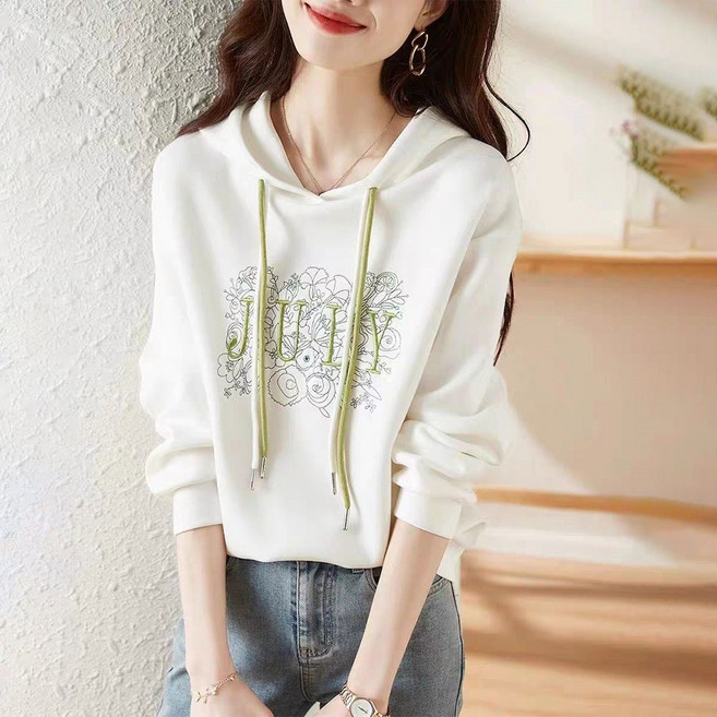 TKX 여성 캐주얼 후드 티셔츠 넉넉한핏 봄 가을 긴팔 가족단체티 여자후드티 K37