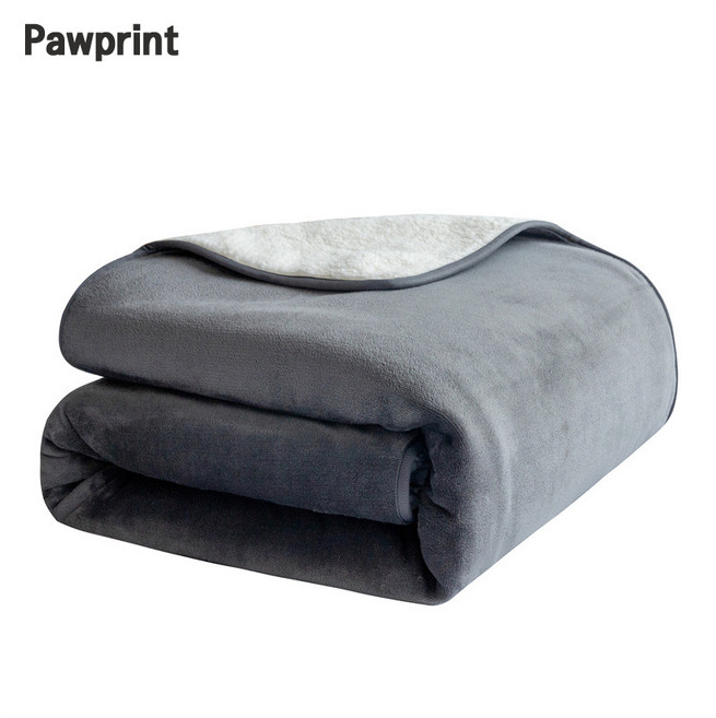Pawprint 고양이담요 양면 방수 보온 담요 부드러운 양털 촉감 사계절 사용 침대 소파 이동용 고양이 강아지 겸용, 회색