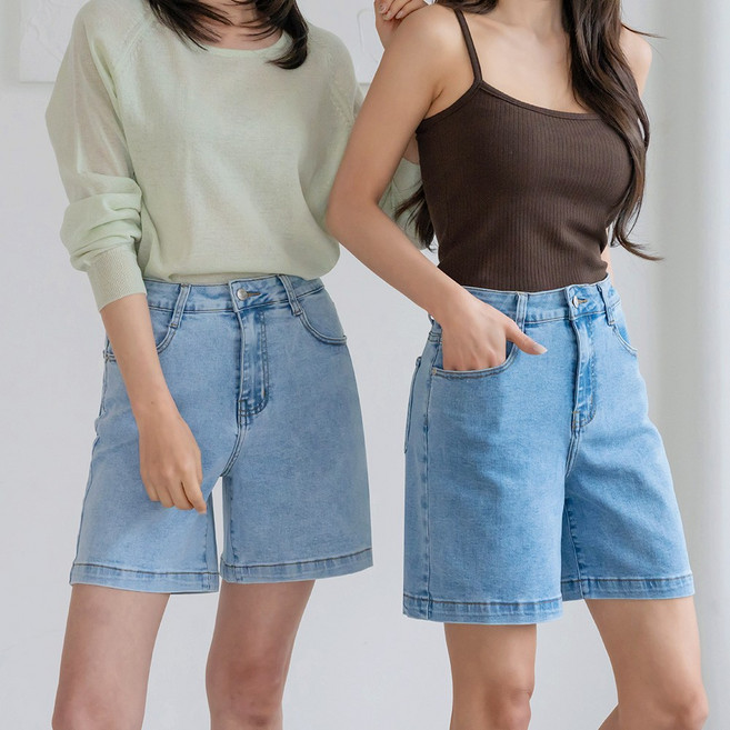 앤더데이 여성용 여름 데일리 4부 데님스판반바지