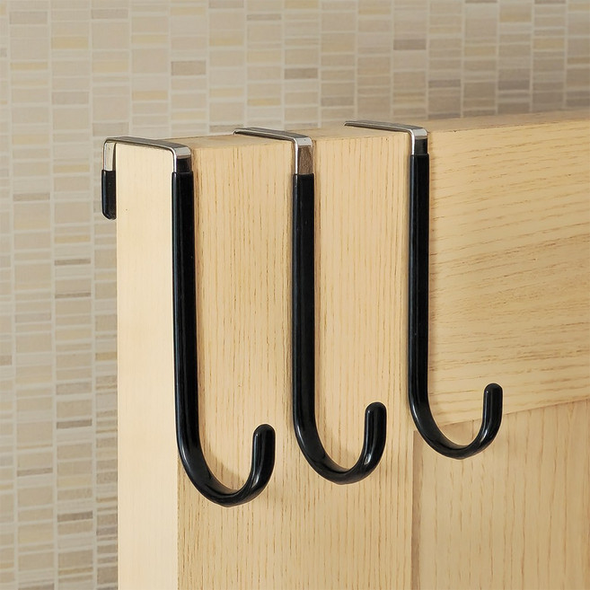 리빙홈디테일 방 문에 거는 무타공 후크 걸이, 3개, 블랙