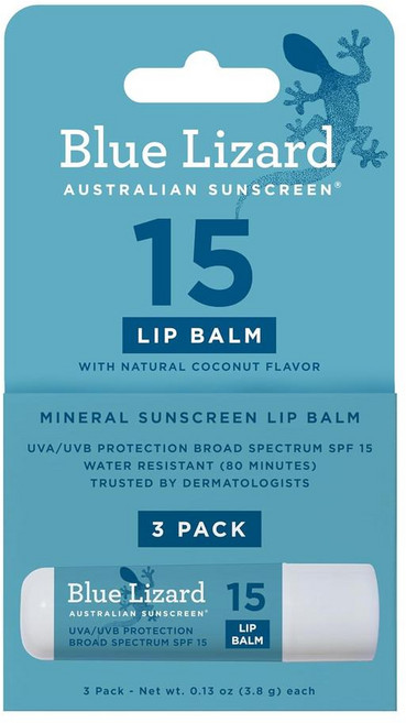 Blue Lizard Mineral SPF 15 Lip Balm 3-Pack 블루리자드 미네랄 SPF 15 립 밤 3-팩, 1개, 4g, Natural Coconut