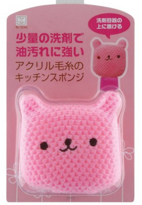 코쿠보 세제용기에 끼울 수 있는 아크릴 스펀지 수세미 핑크곰, 1개, 1개입