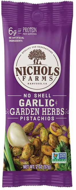 니콜스 팜스 껍질 없는 캘리포니아 피스타치오 1LB 구운 단백질 스낵, 2 Garlic & Garden Herbs, 6oz (Pack of 3)