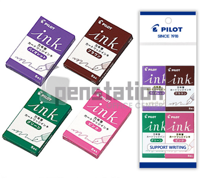 PILOT 파이롯트 만년필 잉크카트리지(IRF-5S) 4개 세트, 1세트, 그린 + 핑크 + 바이올렛 + 브라운 4개