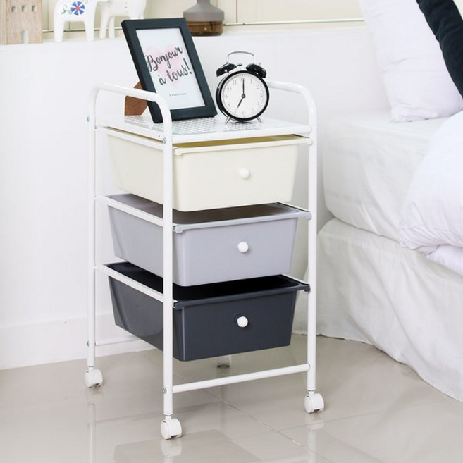 엠리빙 이동식 수납 선반 모던 트롤리 3단