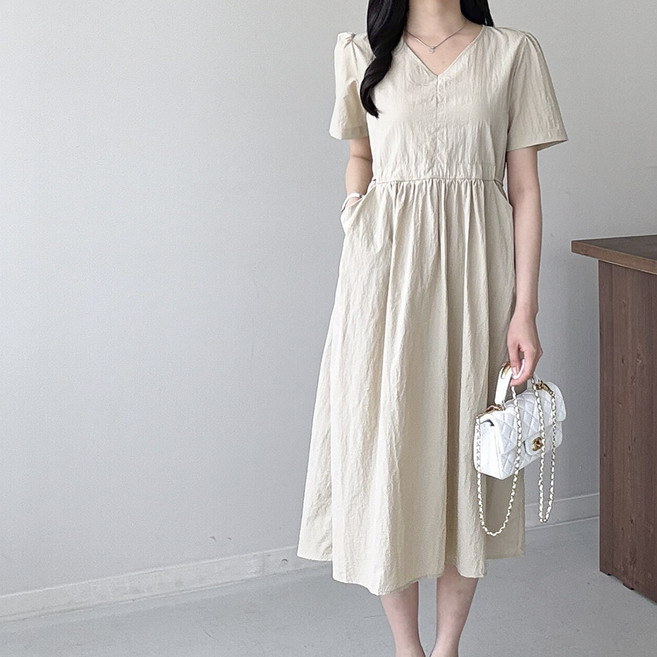 피렌체 아노락 소재 허리스트링 포켓 바스락 원피스