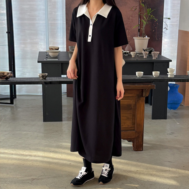 마이쏭 여성 빅사이즈 루즈핏 여름원피스 스트롤버튼카라롱원피스