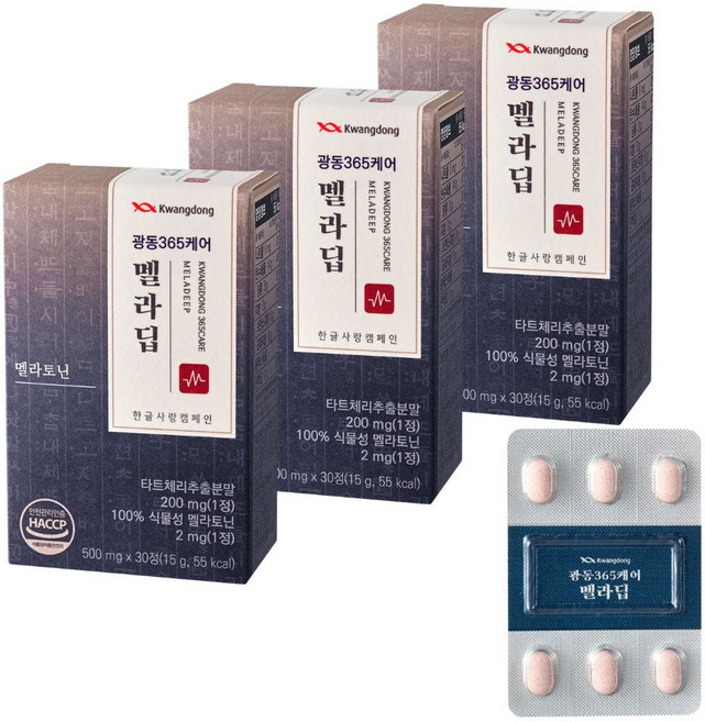 광동 365케어 멜라토닌 멜라딥 30정 x 3 3개월분 수면관리, 1개, 90정