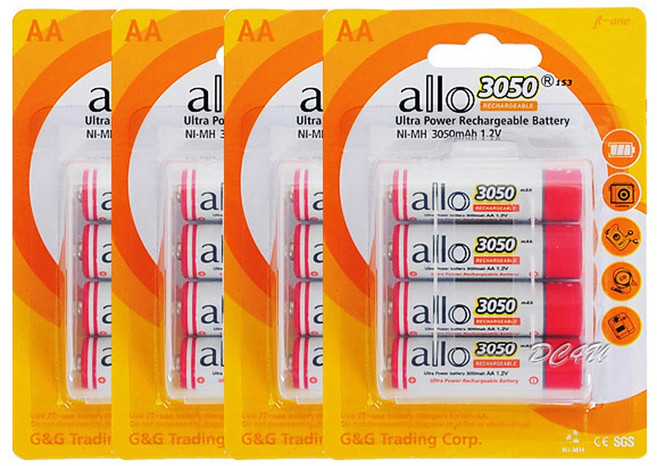 ALLO 대용량 3050mAh AA 충전지 16알, 2개, 8개입