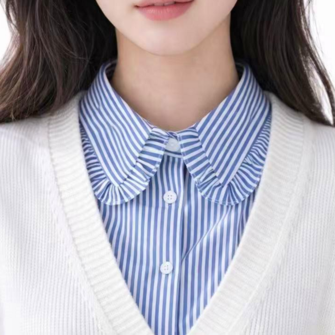 스트라이프 페이크 카라 프릴 셔츠카라 레이어드 넥카라 탈부착