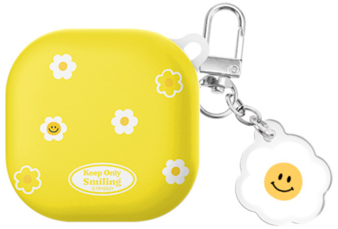 스마일데이지 패턴 버즈라이브/버즈3/버즈3프로 하드 케이스 +아크릴 키링 세트, 스마일데이지 패턴_옐로우, 버즈라이브(공용)